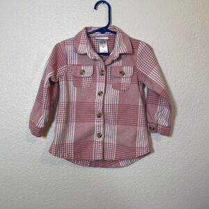 Little Lass Girls Pink White Plaid Button Front Shirt Jacket 24 Months